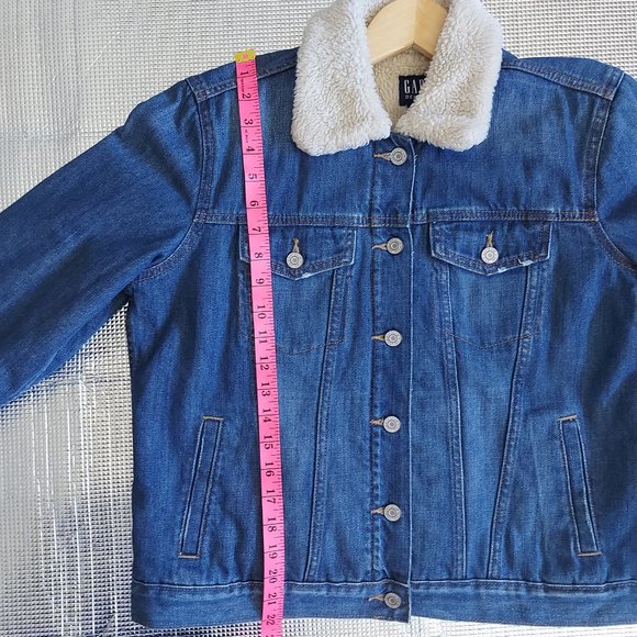 GAP Women Sherpa Lined Blue Denim Jacket Button Size XL - Picture 8 of 11